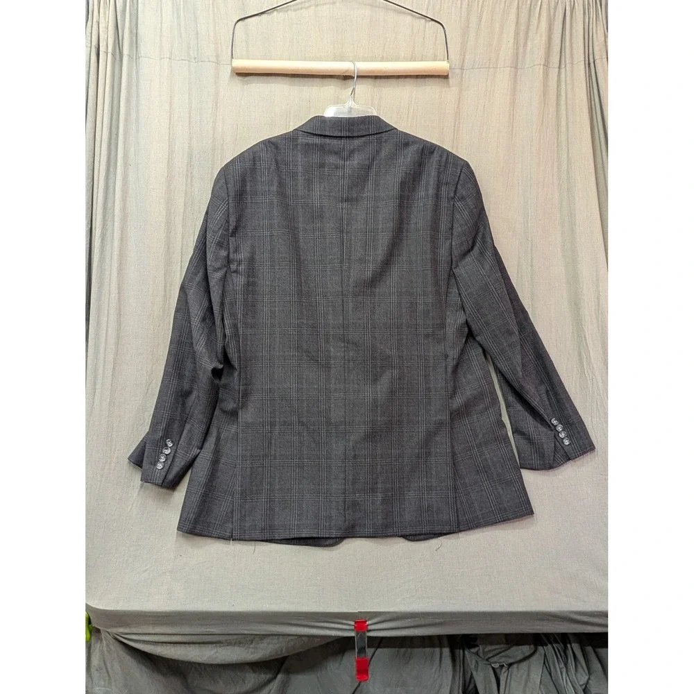 Pronto Uomo Platinum Mens 48 Long Wool Blazer Charcoal Grey Plaid Sport Coat